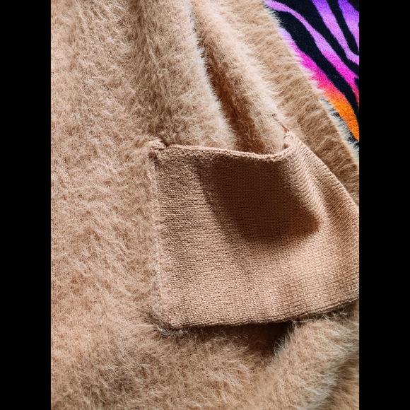 🤎 The Limited Womens Faux Fur Long Cardigan Petite Medium PM Tan Beige - Picture 10 of 14